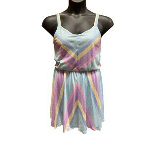 Vintage 1970s 1980s Pastel Rainbow Stripes Sundress Size M
